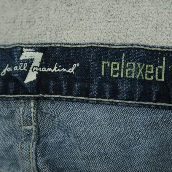 7 For All Mankind Jeans Mens 36x33 Blue Relaxed Fit Straight Medium Stone Wash - Picture 9 of 16